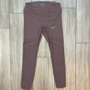 Nike Dri-FIT Laser Cut Running Leggings Women's Small Mauve Mid Rise Athletic